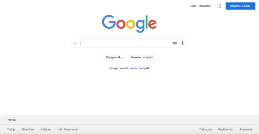 Googlen hakukone aloitusnäyttö SEO Kari Nieminen